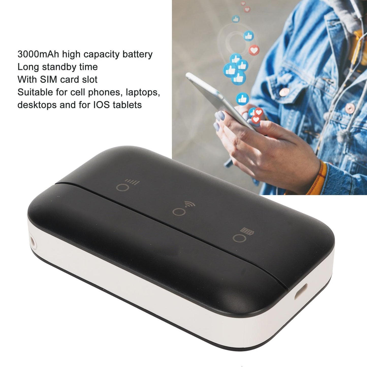 Bewinner Punto de Acceso WiFi Móvil - WiFi Portátil de 2,4 GHz con Ranura para Tarjeta SIM, Fuente de Alimentación de 3000 MAh/10 Usuarios hasta/Soporte 3G 4G para Viajes