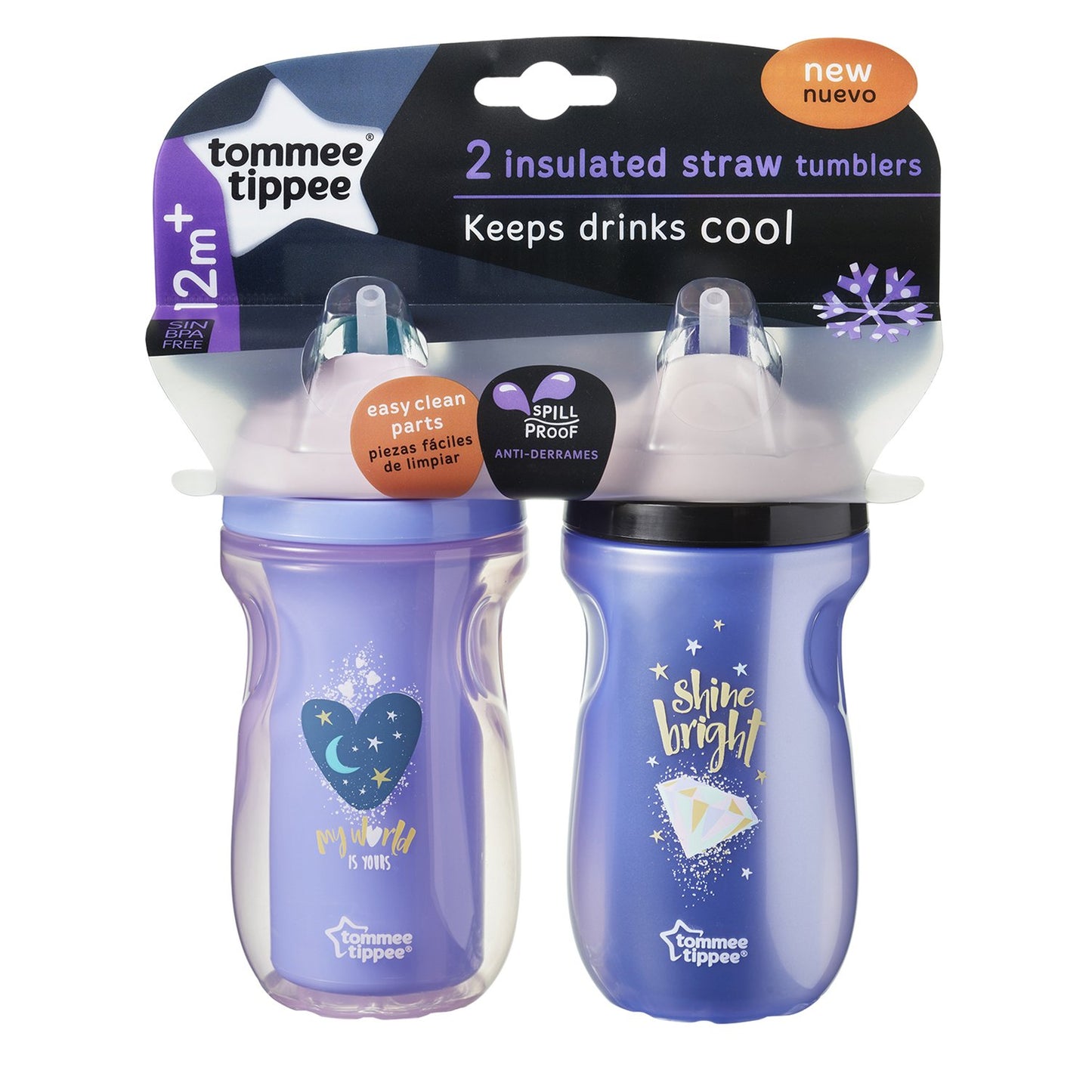 Vaso Con Sorbete Aislante Tommee Tippee azul, verde, rosado, púrpura 8 Ounce Small
