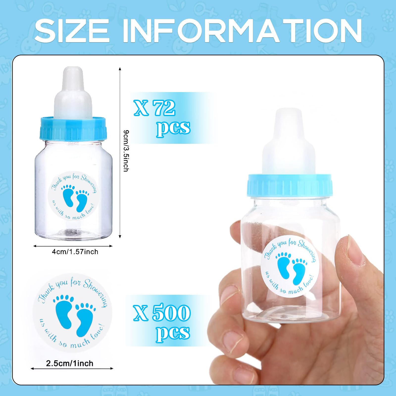 72 piezas de mini botellas de leche para baby shower, color blanco, mini biberones de plástico baratos para baby shower, recuerdos de fiesta, decoración de juegos de fiesta de baby boy shower (azul)