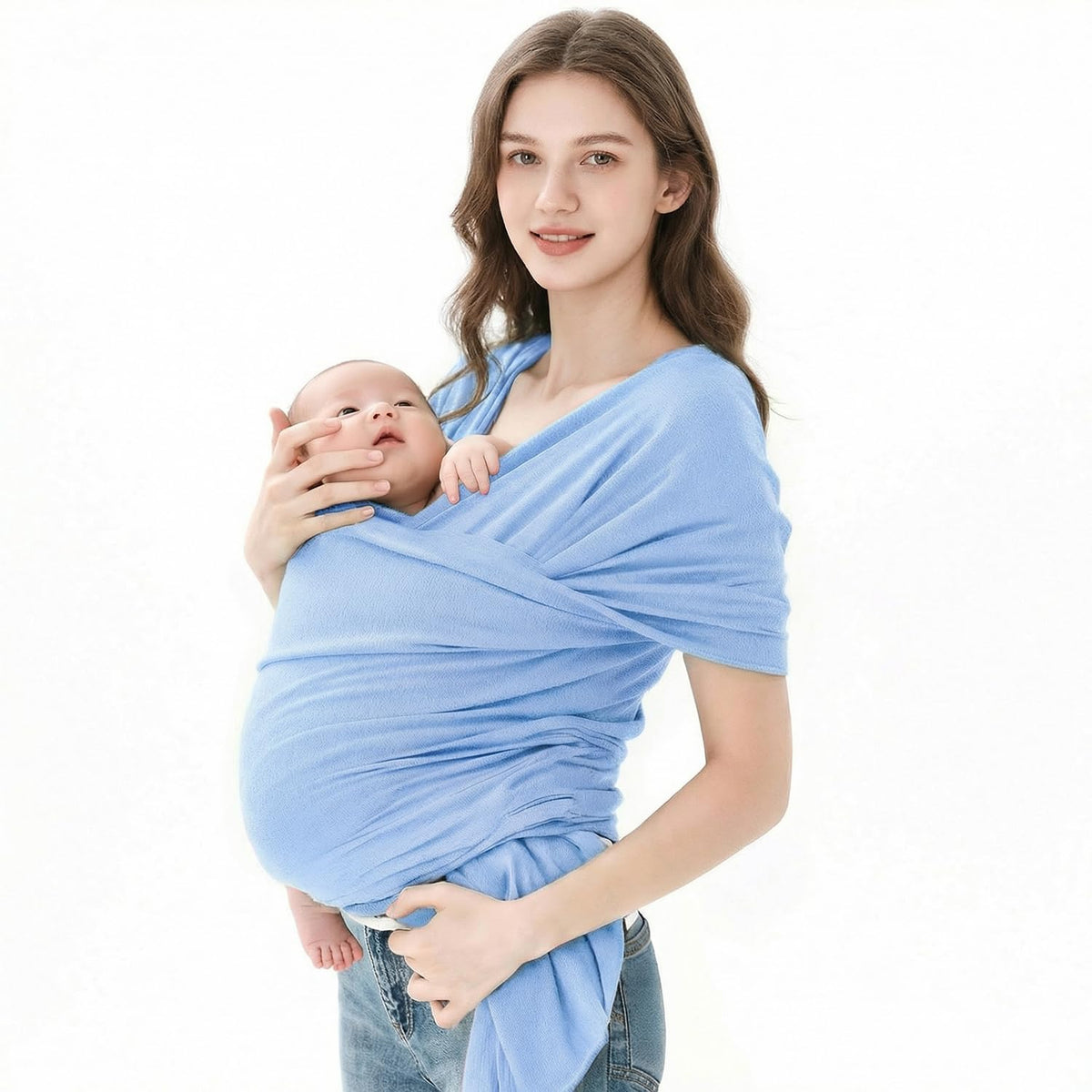 Niños Portador, 1 Pieza ajustable Niños Portador, Fular Elástico para Bebé y Recién Nacido Ergonómico, Hasta 10Kg (Azul claro)