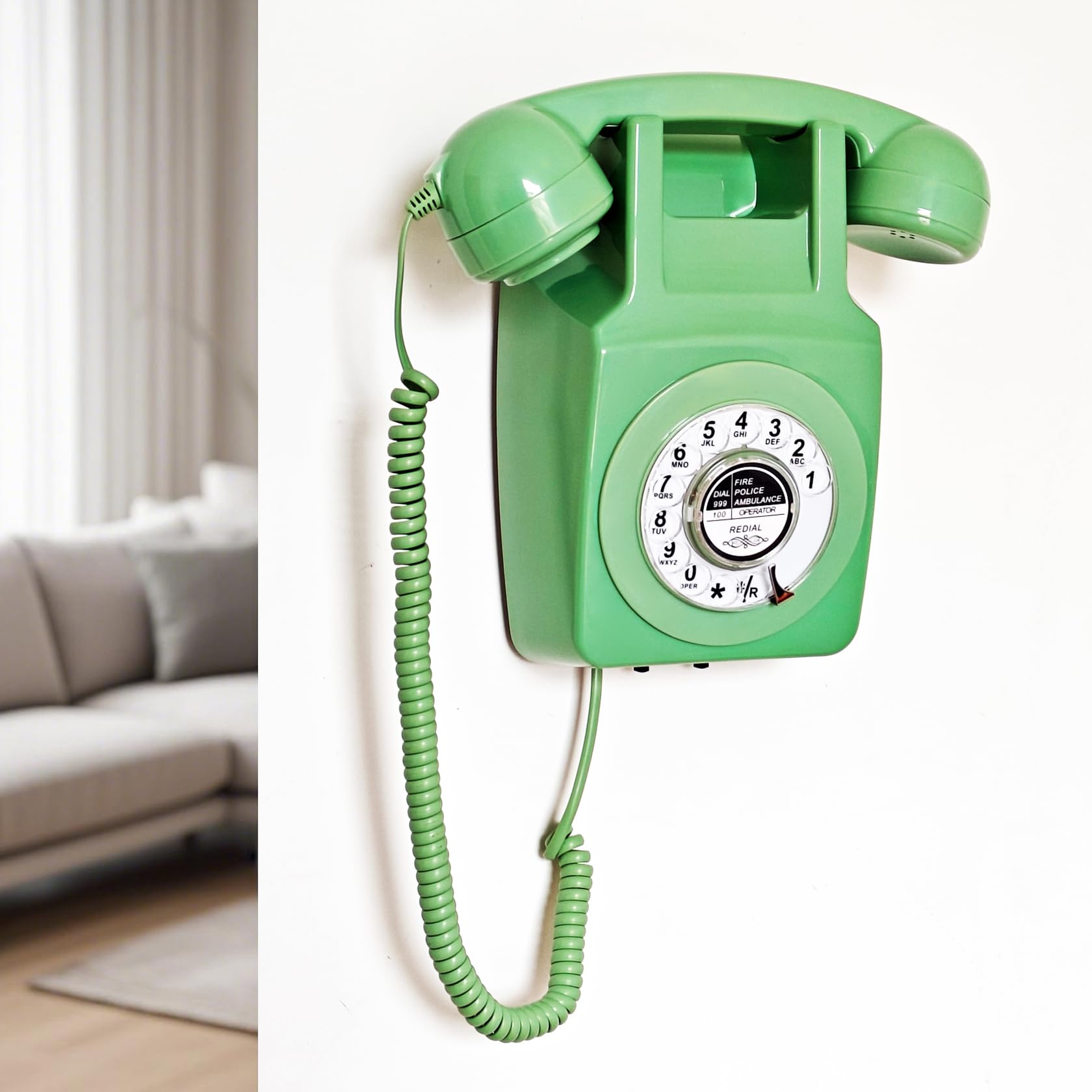 Artisam - Teléfono fijo retro, teléfono de pared clásico con cable, soporte de pared antiguo, con función de remarcado para hogar, oficina, hotel, escuela