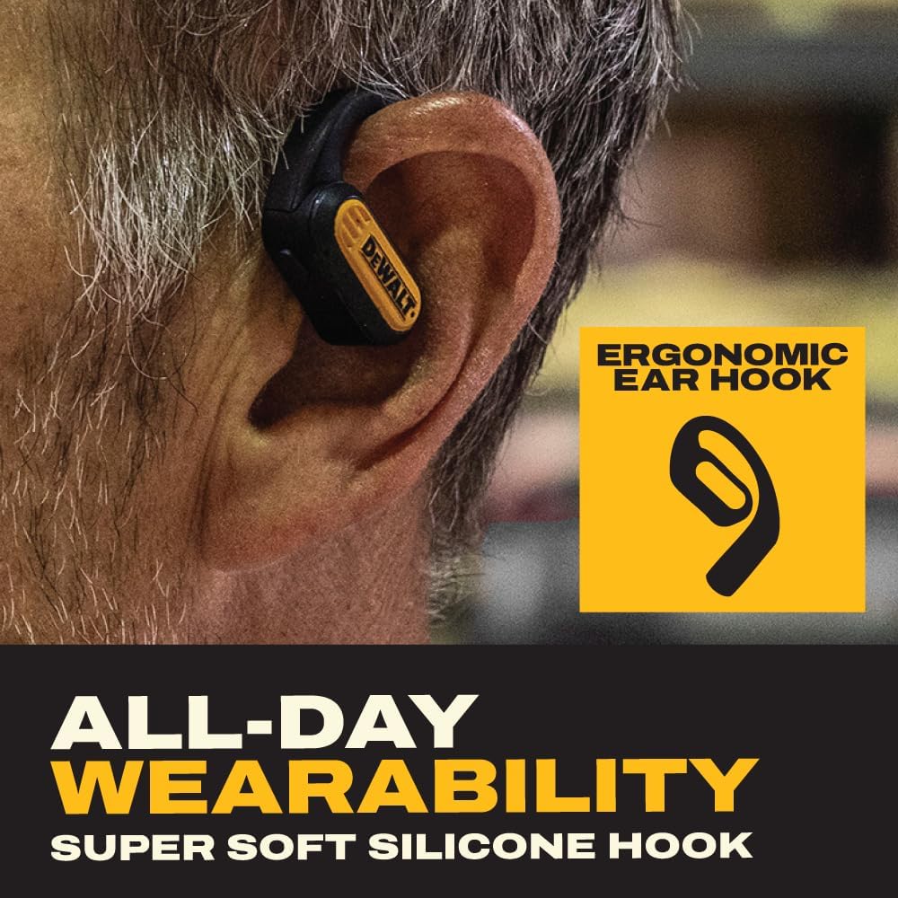 Auriculares Inalámbricos DEWALT Negros con Conducción Aérea para Uso Intensivo en el Lugar de Trabajo