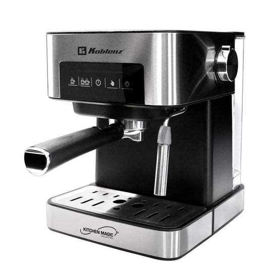 Koblenz Cafetera Espresso y Cappuccino, 2 Tazas, 20 Bares de Presión, 850 W, Sistema de Espuma para Café Cappuccino, Tanque de Agua 1.6 L, Filtro Lavable, Negro con Acero Inoxidable (CKM-750 EIN)