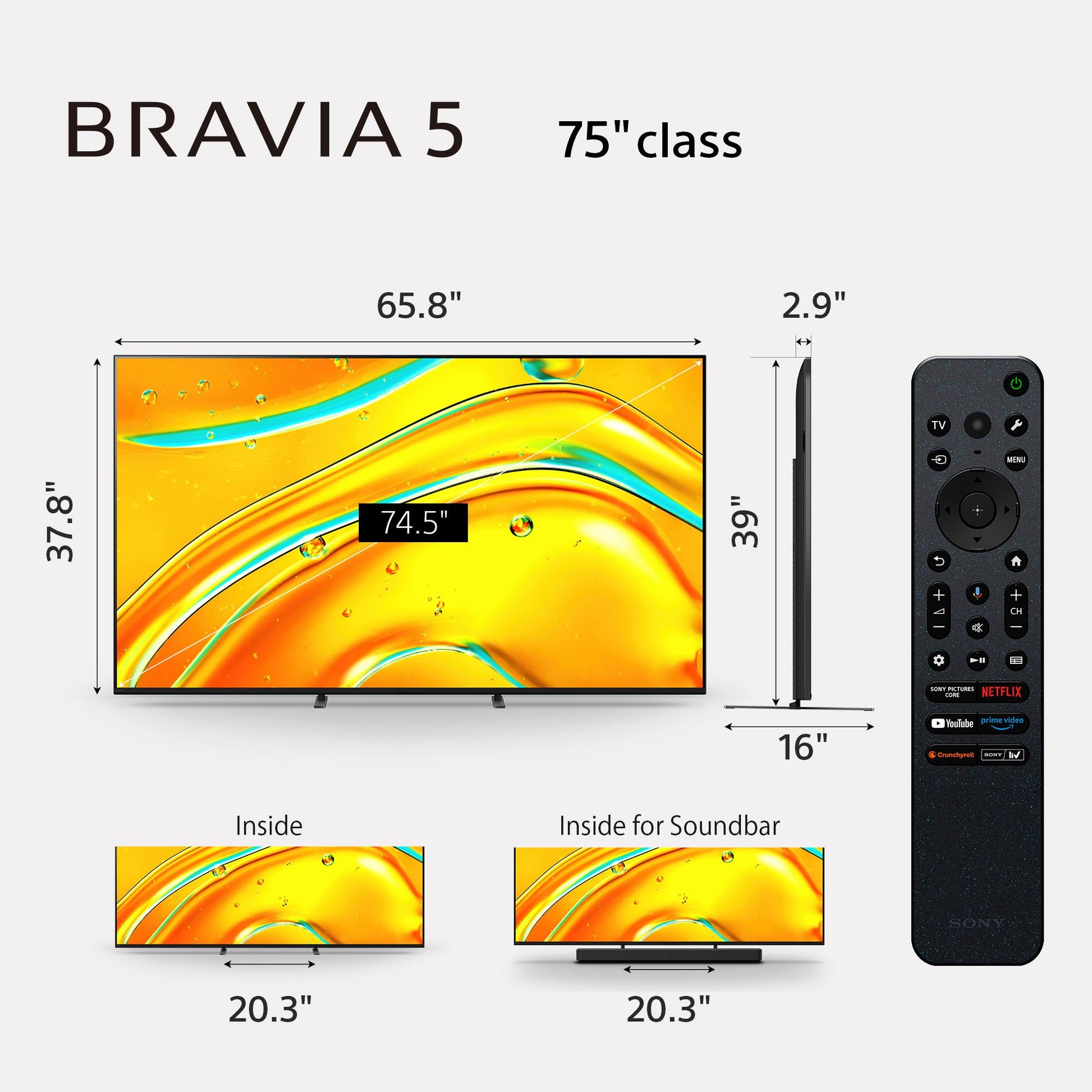 Sony BRAVIA 5 Pantalla 65” Mini Led con Procesador XR 4K Ultra HD Google TV Serie XR50 (HDR) 2025