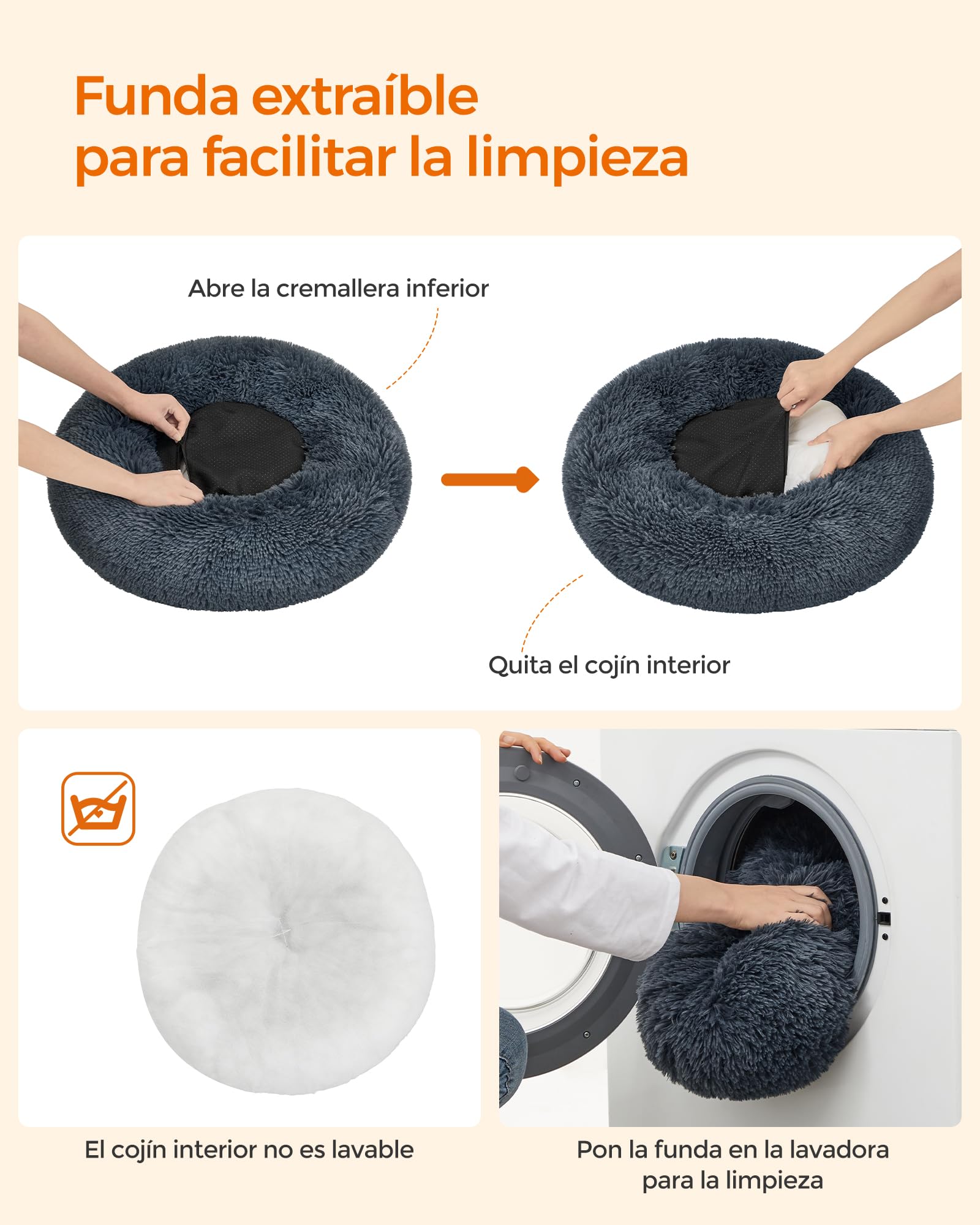 Cama para Mascotas Feandrea Gris Oscuro con Cojín Extraíble y Lavable