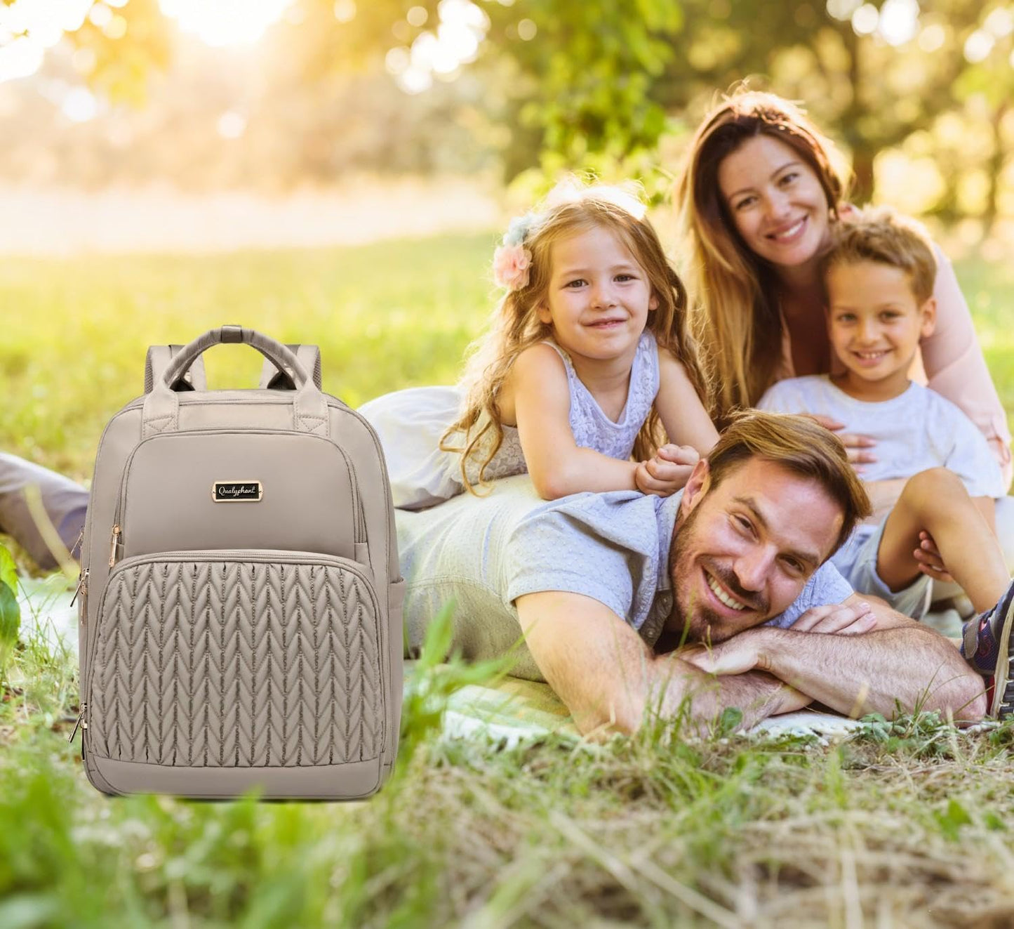 Qualyphant Mochila para pañales - Mochila para pañales extragrande para dos niños gemelos (expandible 30-38L) - Mochila de viaje para bebé con cambiador para mamá y papá (acolchada, resistente al agua