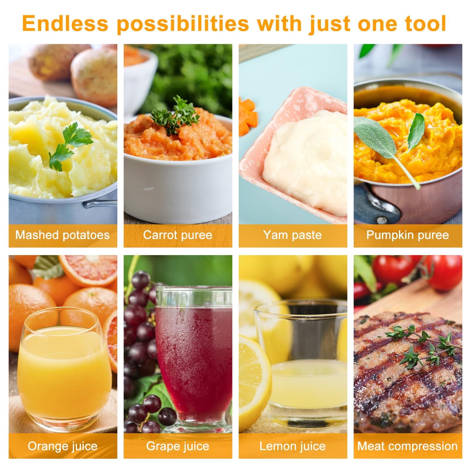 Kzings Aplastador de Papas Acero Inoxidable, con 4 Discos Intercambiables, Mango Ergonómico, Picador De Papas Y Frutas,Para Cocina En Casa