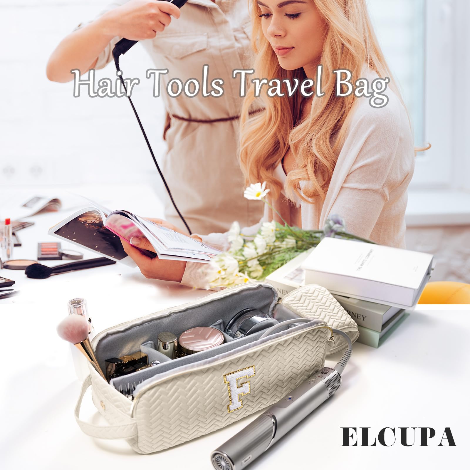 Bolsa de viaje para herramientas de cabello con inicial, compatible con Shark Flexstyle, funda de transporte portátil de tiburón, funda de secador de pelo, F