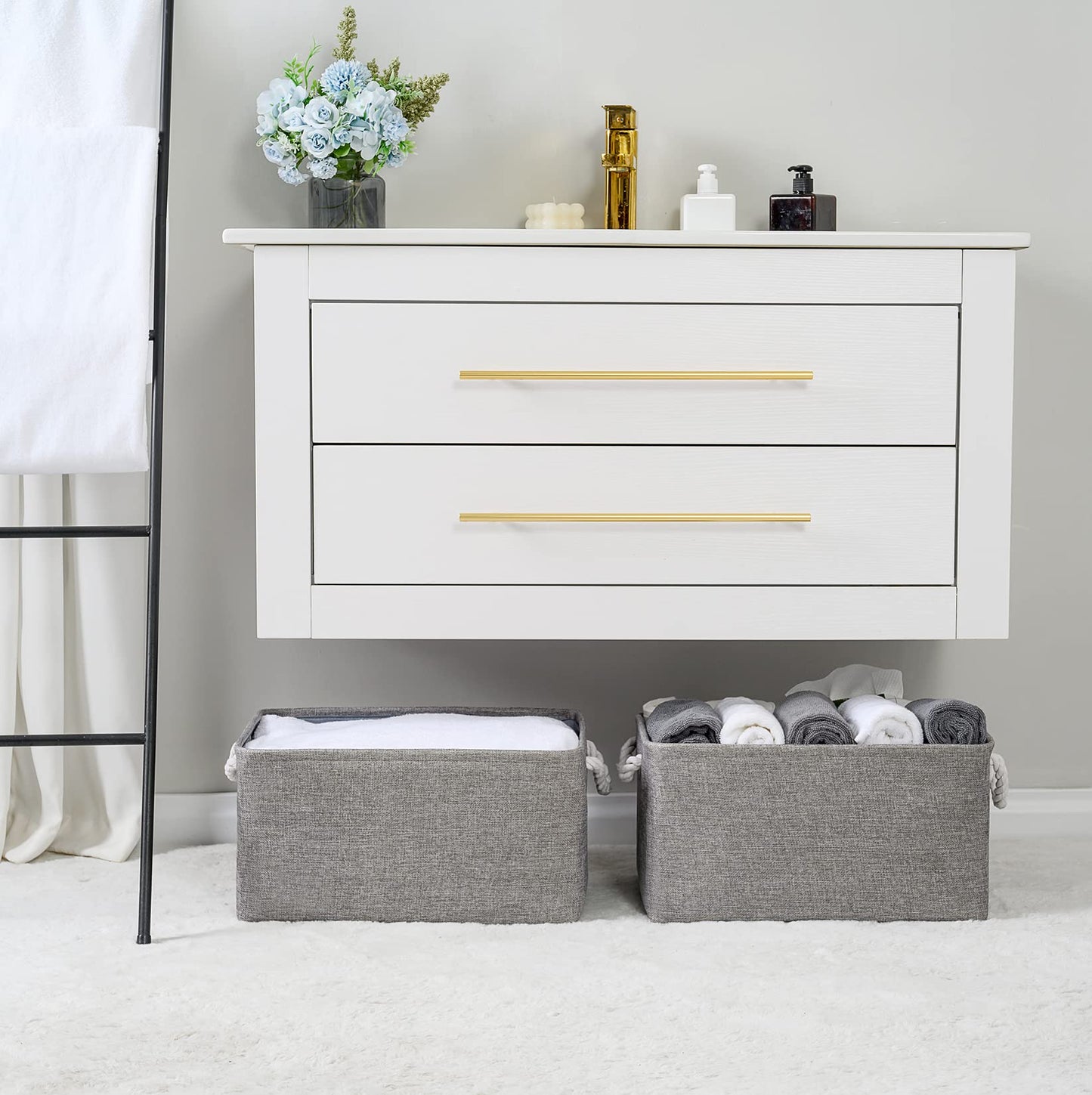 TheWarmHome Cestas de Almacenamiento Grandes, Paquete de 2 Cubos de Almacenamiento de Tela Gris para Mesa de Cambio Guardería Sala de Estar Cuarto de Niños Sala de Juegos Juguetes, Cestas de