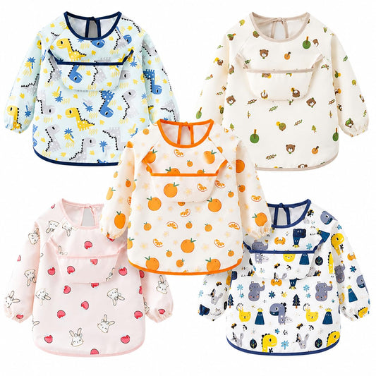 Baberos Impermeables Unisex Manga Larga Suaves para Niños 6 Meses a 6 Años