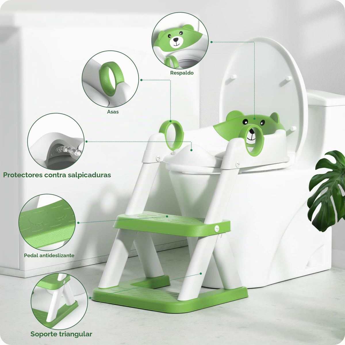 Rabb 1st Adaptador WC Niños, Plegable Portatil Infantil Asiento Inodoro, Inodoro de Entrenamiento 2 en 1 para Niños, Cojín Antideslizante y Antisalpicaduras, Taburete de Escalera