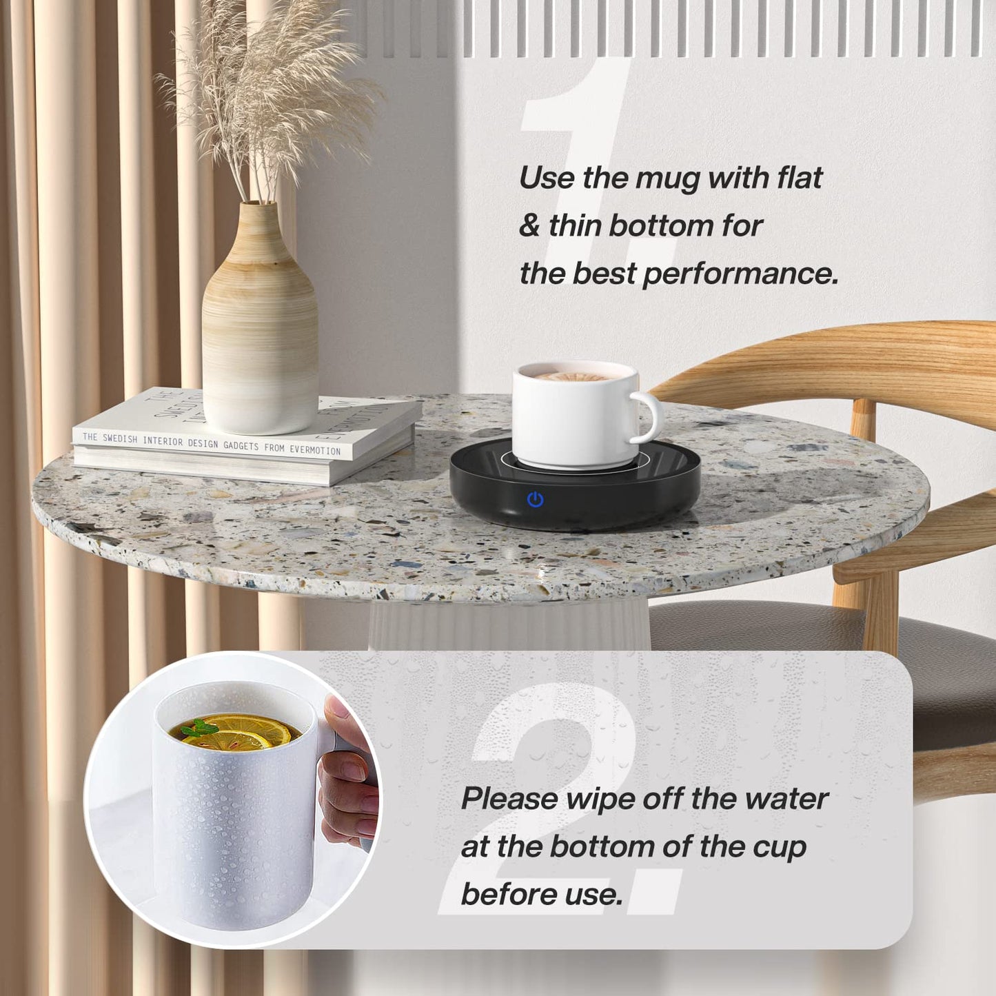 Calentador de Tazas de Café, 36 Vatios Calentador Bebidas con Tres ajustes de Temperatura (Up To 176°F/80℃), para Té/Agua/Leche Calienta Tazas(No Incluye Taza)