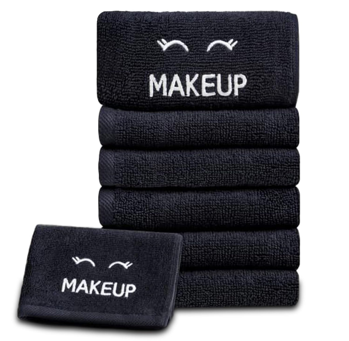 Toallitas de maquillaje negras clásicas blancas para limpieza facial, paquete de 12 toallas de maquillaje negras de algodón súper suaves y de lujo, altamente absorbentes y de secado rápido, todos los