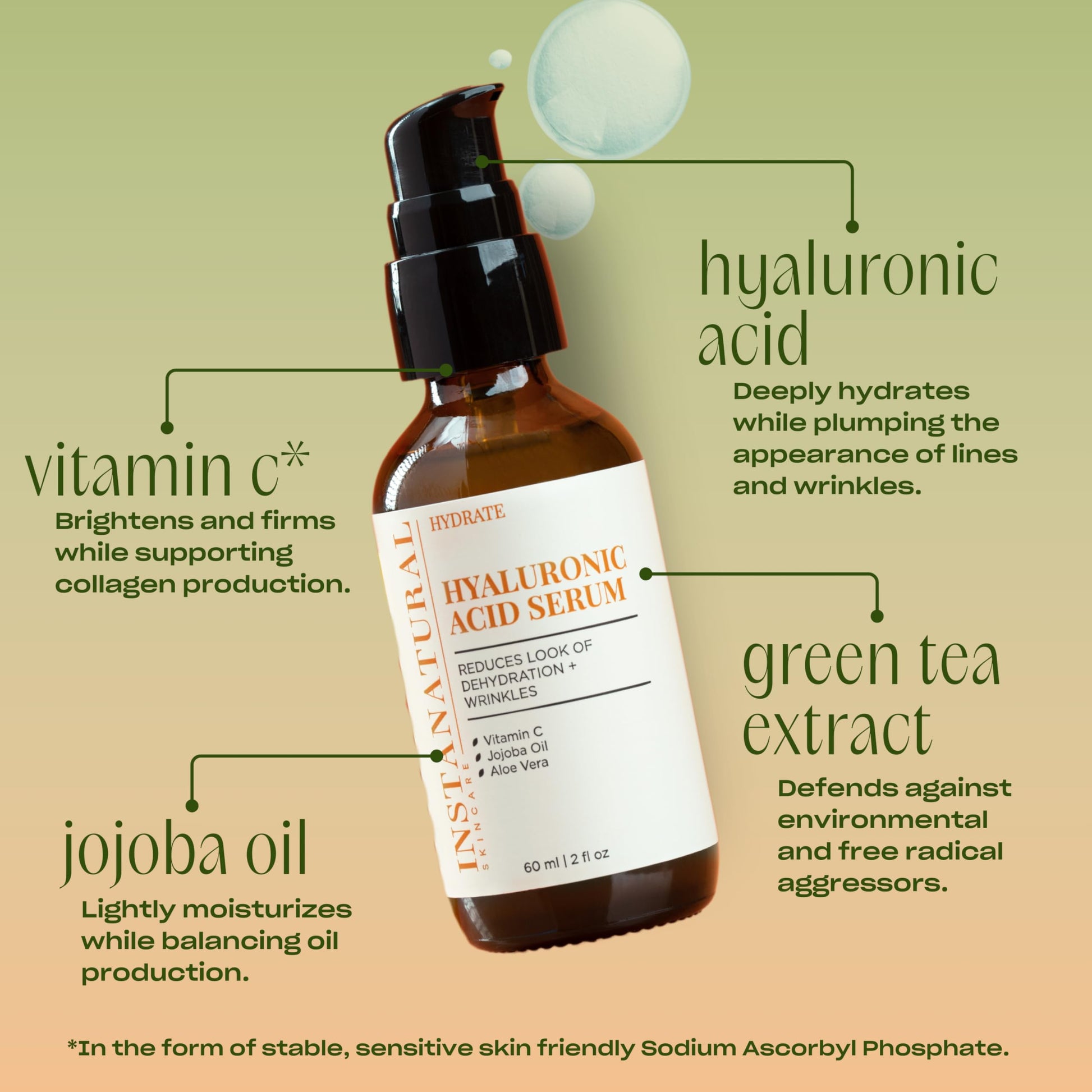 InstaNatural Hyaluronic Acid & Vitamin C Anti Aging Serum for Face, 2 fl. oz.