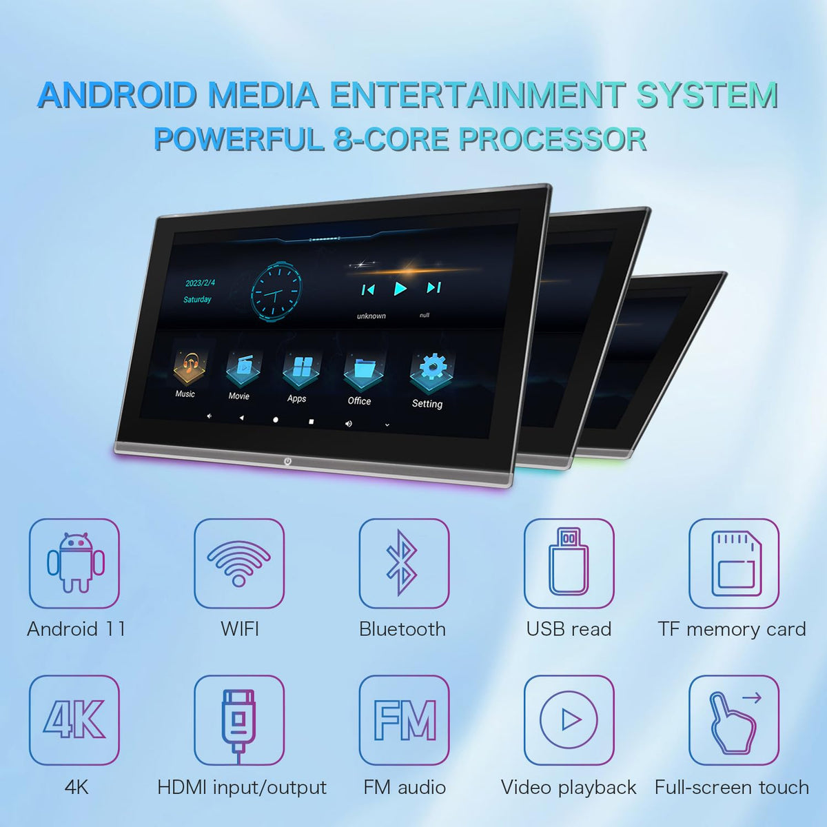 Reposacabezas Android 11 4K Negro con Pantalla Táctil de 11.6 pulgadas para Coche