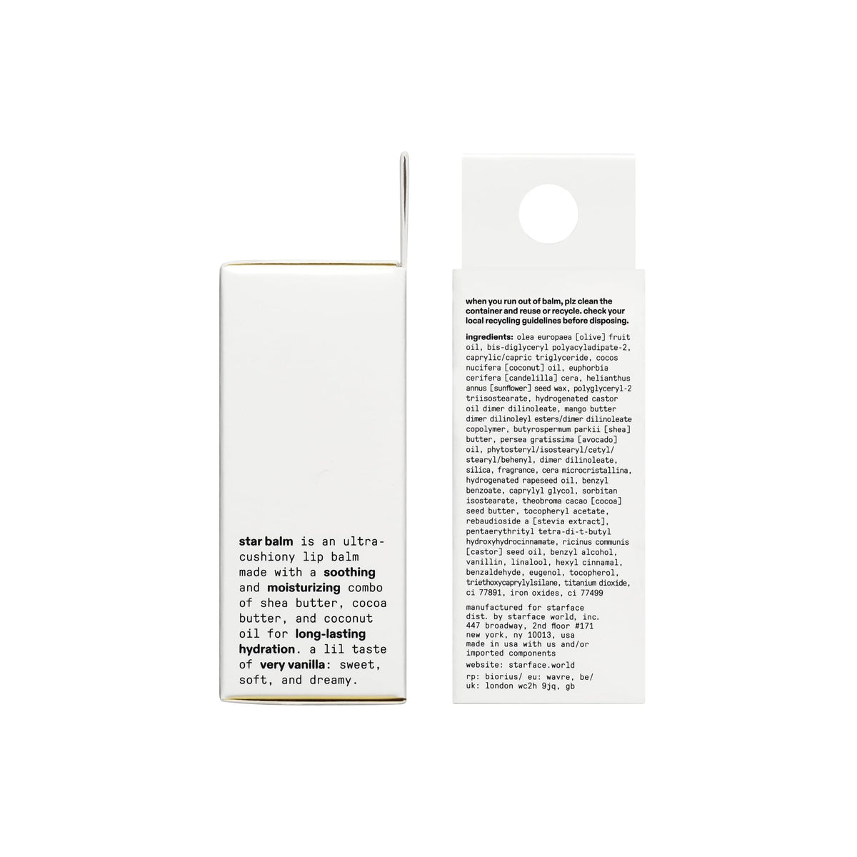 Starface Star Balm Very Vanilla, Hidratante Labial con Manteca de Karité, Manteca de Cacao y Aceite de Coco, Sabor a Vainilla de Ensueño (0.15 oz)