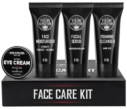 Viking Revolution- Kit de cuidado facial para hombres: incluye humectante facial rejuvenecedor (5 oz) y microdermoabrasión facial