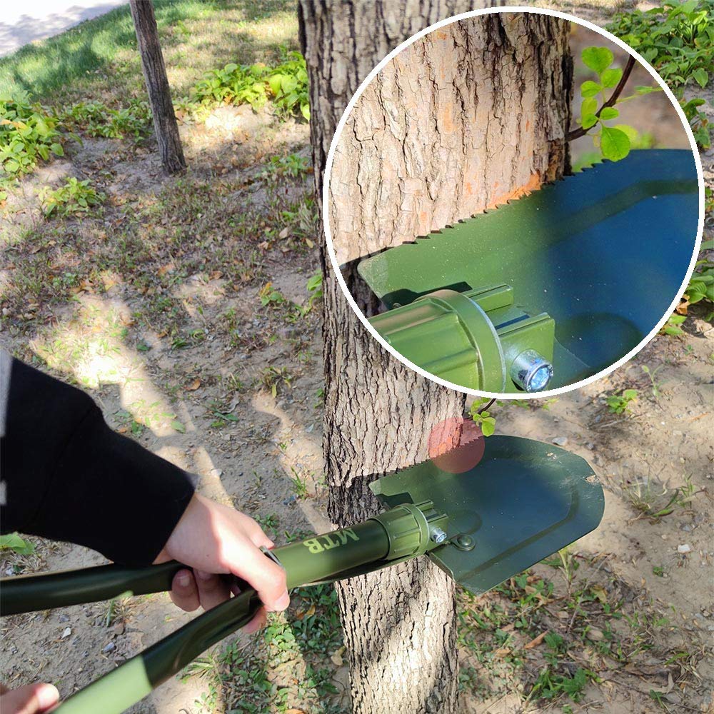 Pala Plegable Militar Verde con Sierra de Madera y Funda Táctica
