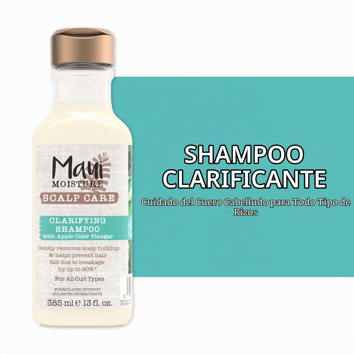 Maui Moisture Scalp Care Clarifying Shampoo, Apple Cider Vinegar Curly Hair Shampoo Moisturizes & Removes Scalp Build-Up, Sulfate-Free Surfactants, 13 fl. oz