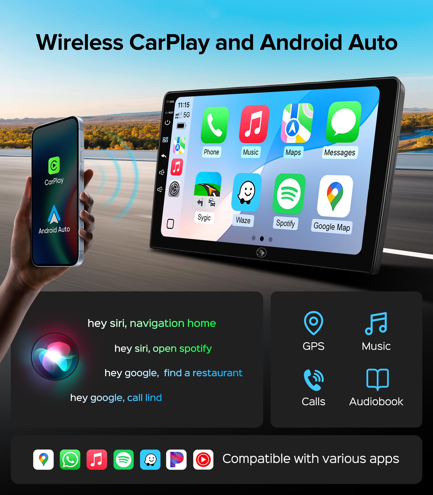 QLED Linux - Estéreo de coche para Honda Accord 2013-2017 (9ª generación) - Actualización de radio automática inalámbrica CarPlay Android, conserva la cámara de visión trasera de fábrica, Bluetooth