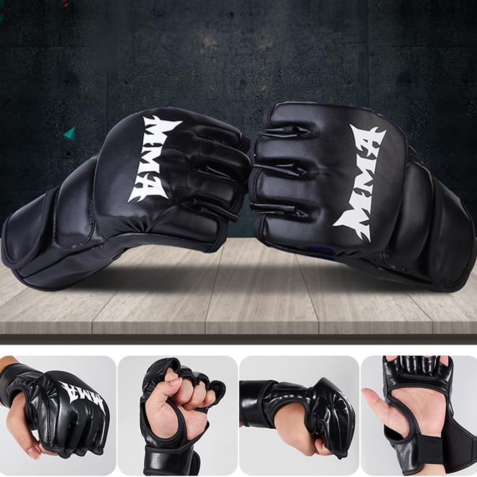 Guantes de MMA UOBXZOQ Negro Amortiguación Ajustable para Hombre y Mujer