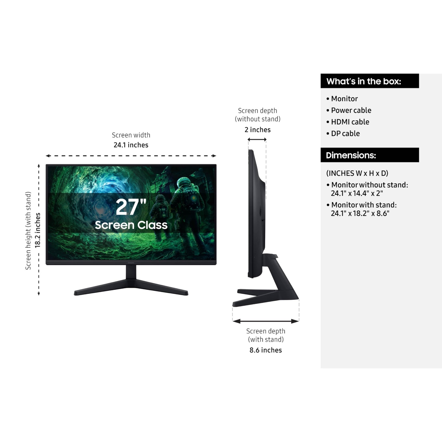 SAMSUNG - Monitor para juegos de resolución QHD Odyssey G5 G53F de 27 pulgadas, HDR10, frecuencia de actualización de 200 Hz, panel IPS, AMD FreeSync Premium, ecualizador negro, interruptor de fuente