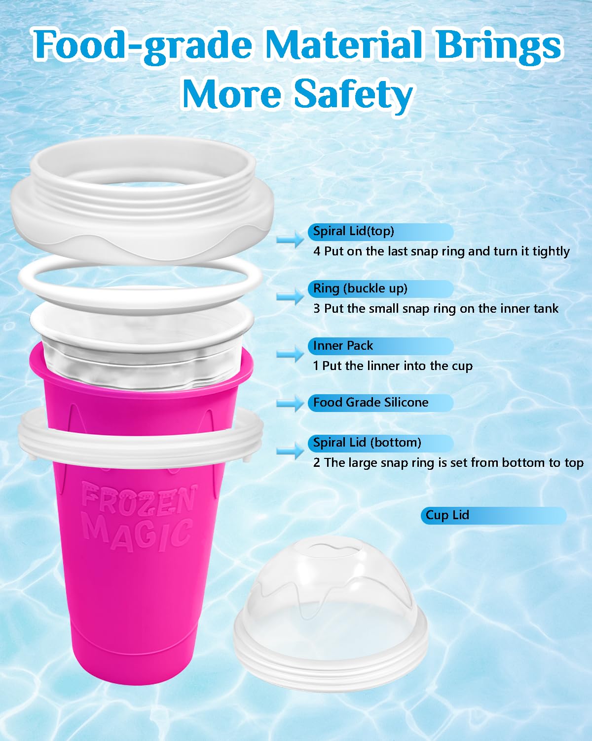 Vaso para granizados, vasos mágicos para hacer granizados, vaso portátil para jugos, leche y helado, de sílice de doble capa con tapa y pajita para niños, amigos y familiares (rosa)
