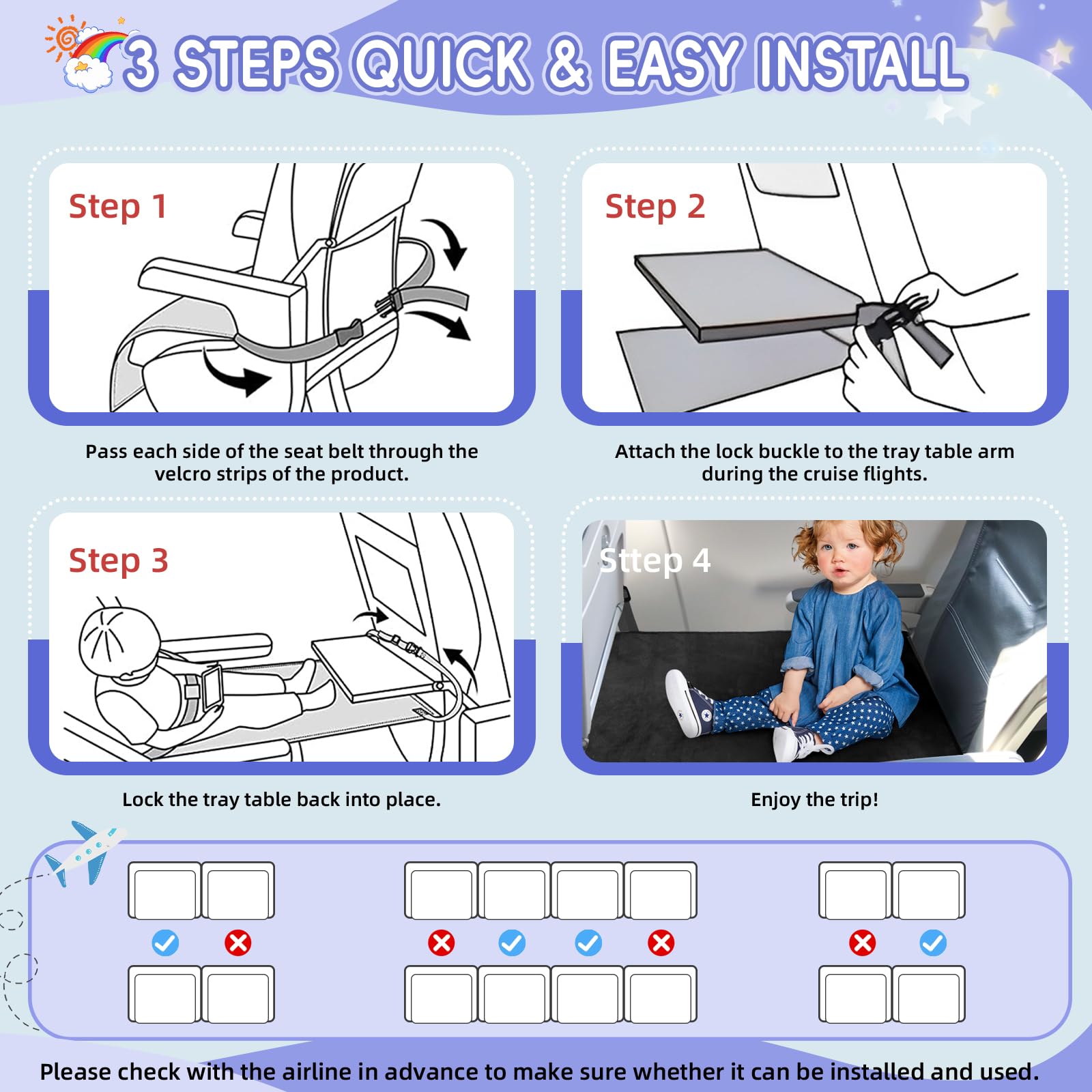 GoCozy - Cama de avión para niños, artículos esenciales de viaje para niños, artículos esenciales de viaje para avión con libro de pegatinas, color negro