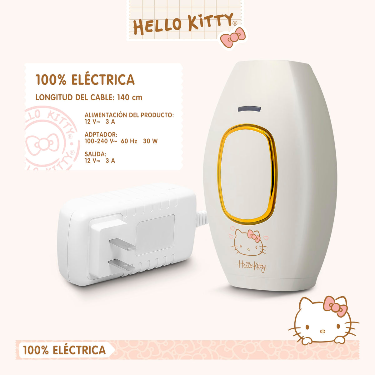 SANRIO Depiladora Profesional de Luz Pulsada Hello Kitty HK-IPL con 300,000 Disparos; Elimina Vello Facial, Corporal, Axilas, Piernas, Bikini y Brazos; Reducción Permanente, Uso en Casa, Unisex, Alternativa a Depiladora Láser Mujer.