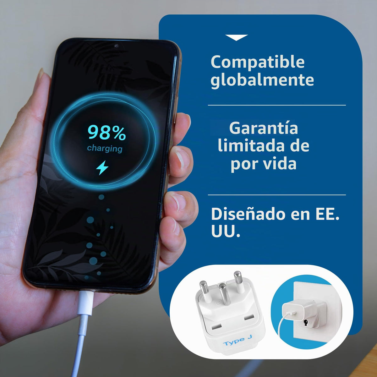 Adaptador de Enchufe de Viaje Ceptics Suiza Tipo J Universal Paquete de 3 Conectado a Tierra