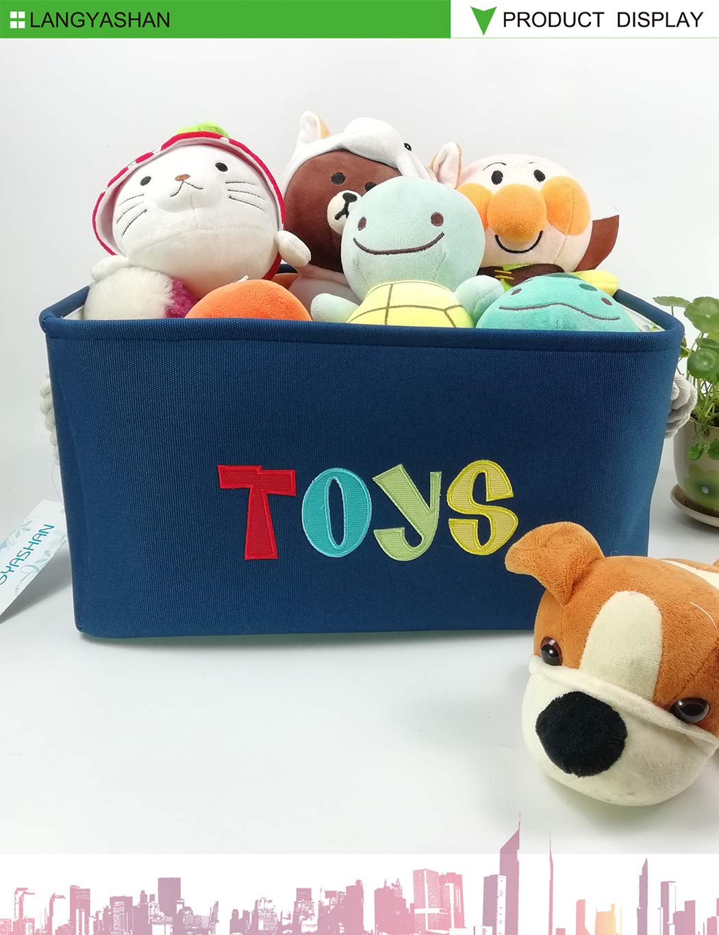 LANGYASHAN - Contenedor rectangular de almacenamiento de lona plegable con asas para organizar el hogar, cocina, niños y niñas, juguetes, oficina, clóset, cestas (juguetes marinos)