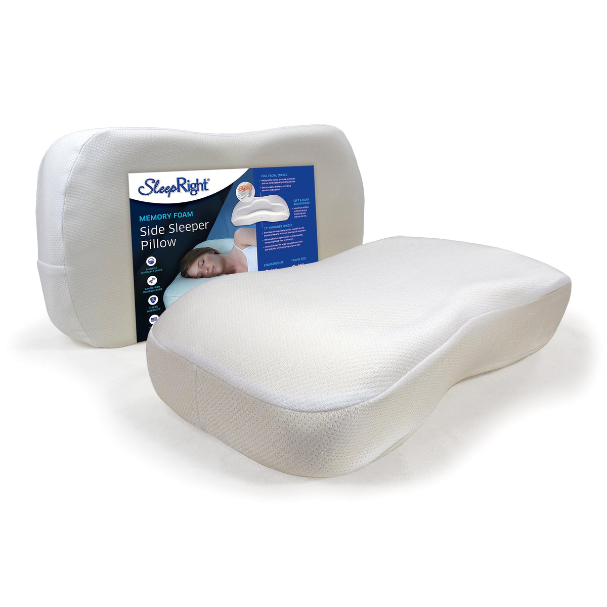 Almohada Memory Foam SleepRight Azul para Dormir de Lado