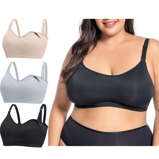 brasier de lactancia de talla grande con almohadillas para orejas integradas, no extraíbles para mujeres grandes, brasier de lactancia grande, brasier de maternidad, pecho grande, negro, gris, rosado,