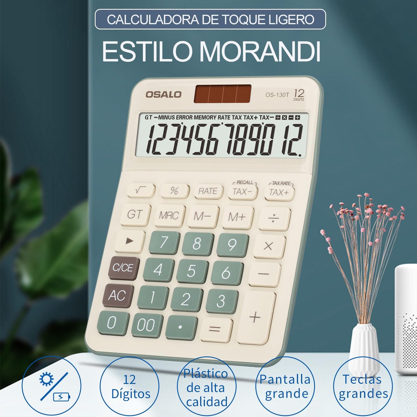 Calculadora de Escritorio pendancy Verde Pantalla LCD Grande con Función de Impuestos para Office Home