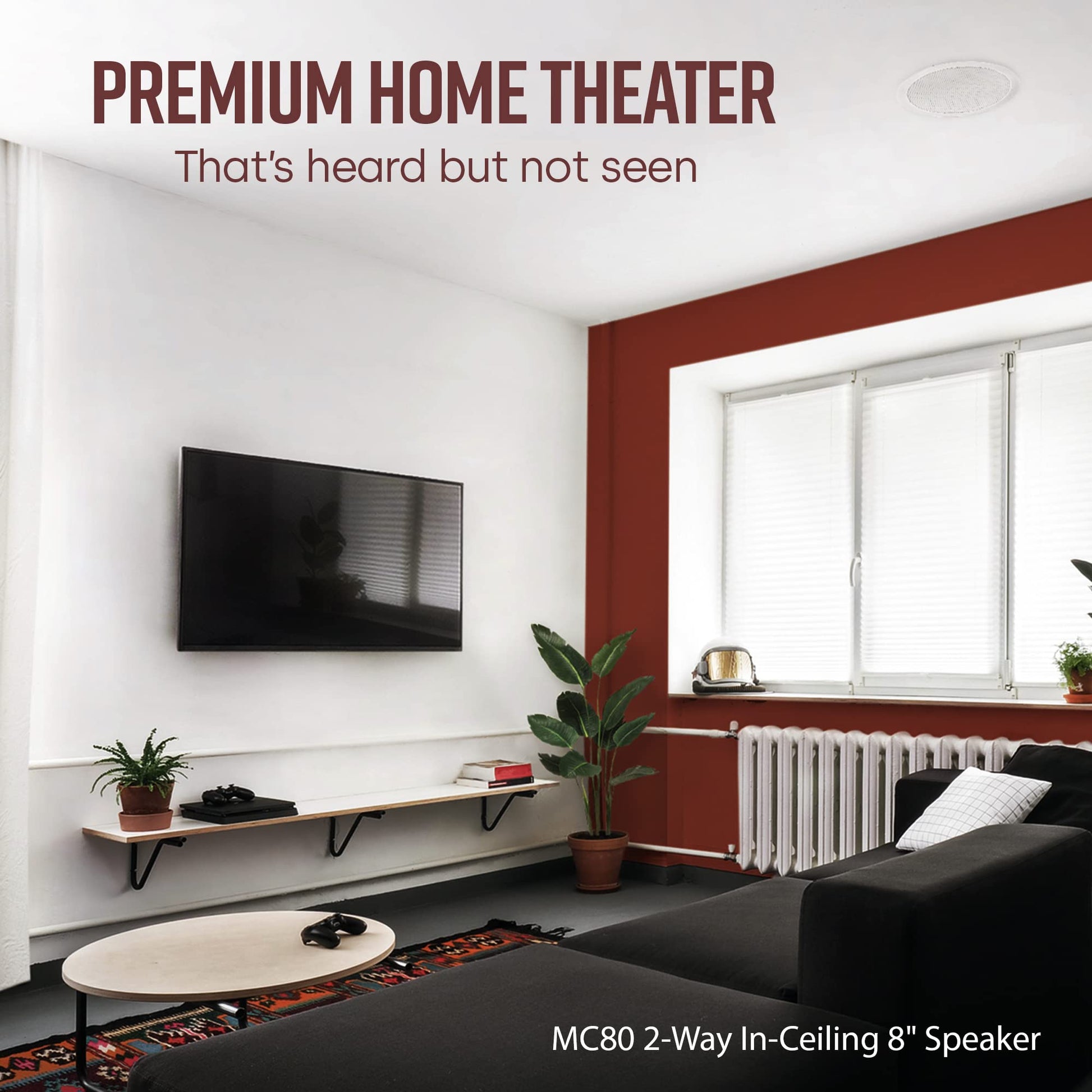 Polk Audio MC80 Altavoz de 2 vías en el Techo de 8 Pulgadas (Individual) | Audio Incorporado dinámico | Perfecto para Zonas húmedas Interiores y Cerradas | Baños, cocinas, Patios | Blanco