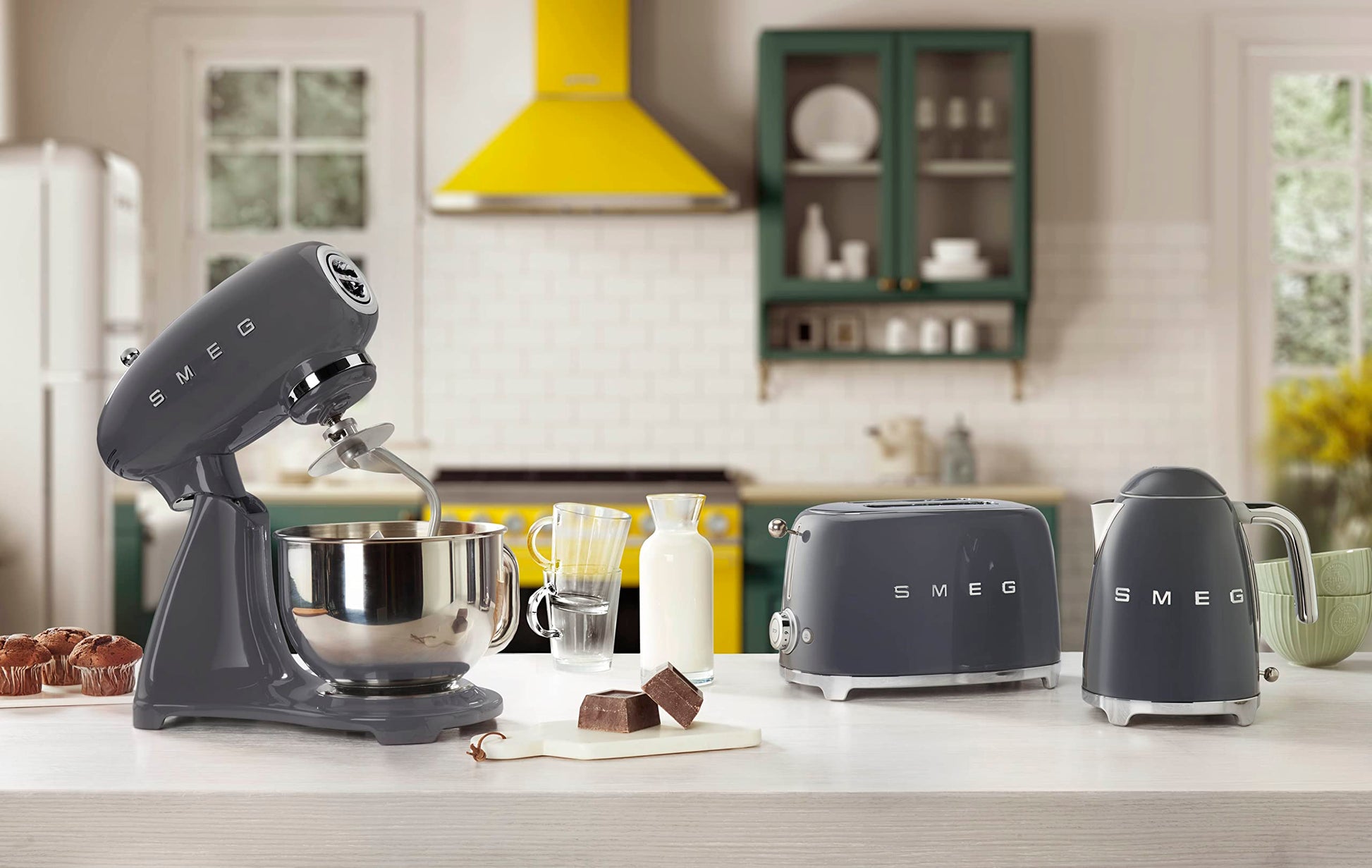 SMEG tostador estética de estilo retro de los años 50 de 2 rebanadas en gris pizarrón