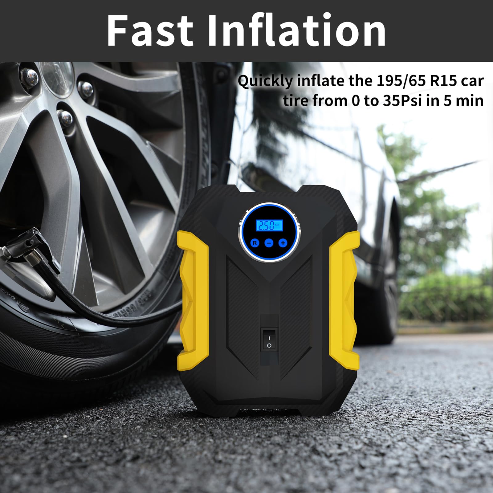 Compresor de aire digital para bomba automática de coche, inflador de neumáticos portátil con luz LED DC 12 V