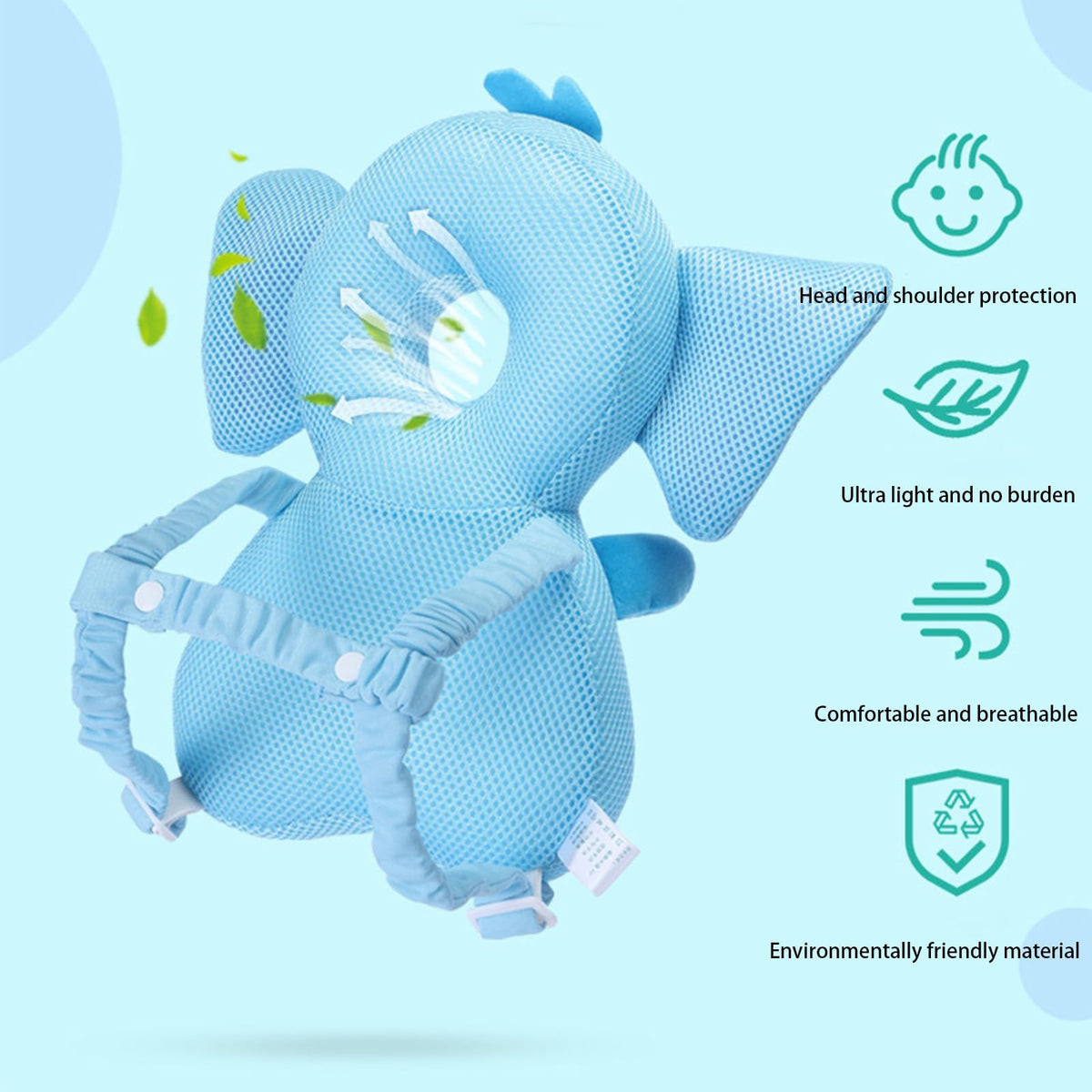 LOVOERNO Mochila con protector de cabeza para bebé con almohadilla de seguridad ajustable para la cabeza del bebé (Estrella Elefante)