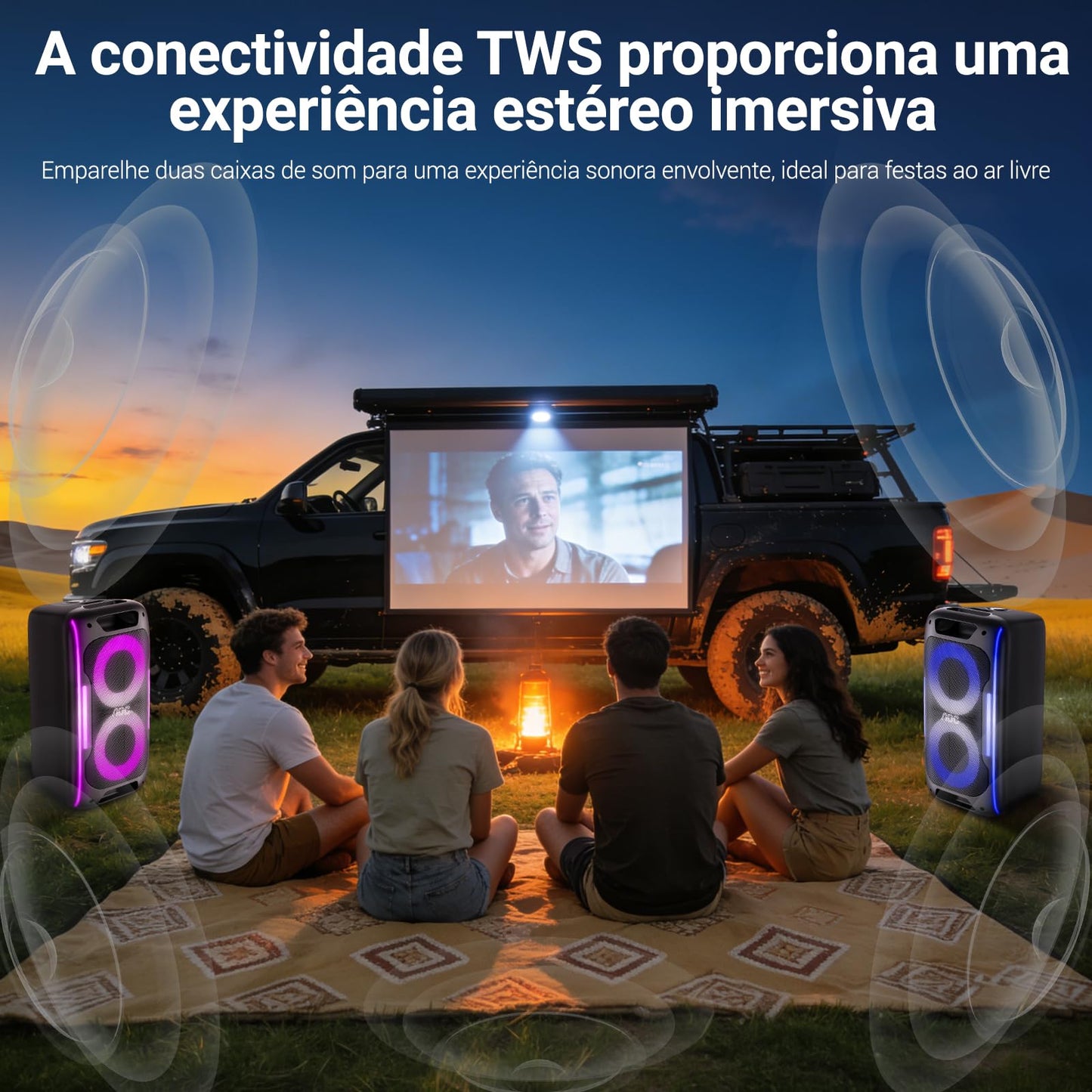 AOC ACS3221 Altavoz inalámbrico para Fiestas en Interiores y Exteriores de 55 cm con subwoofer 3600mAh 50W, Altavoz Amplificador RGB Recargable Profesional, Fiesta USB/TF/AUX/Mic/TWS/FM/BT
