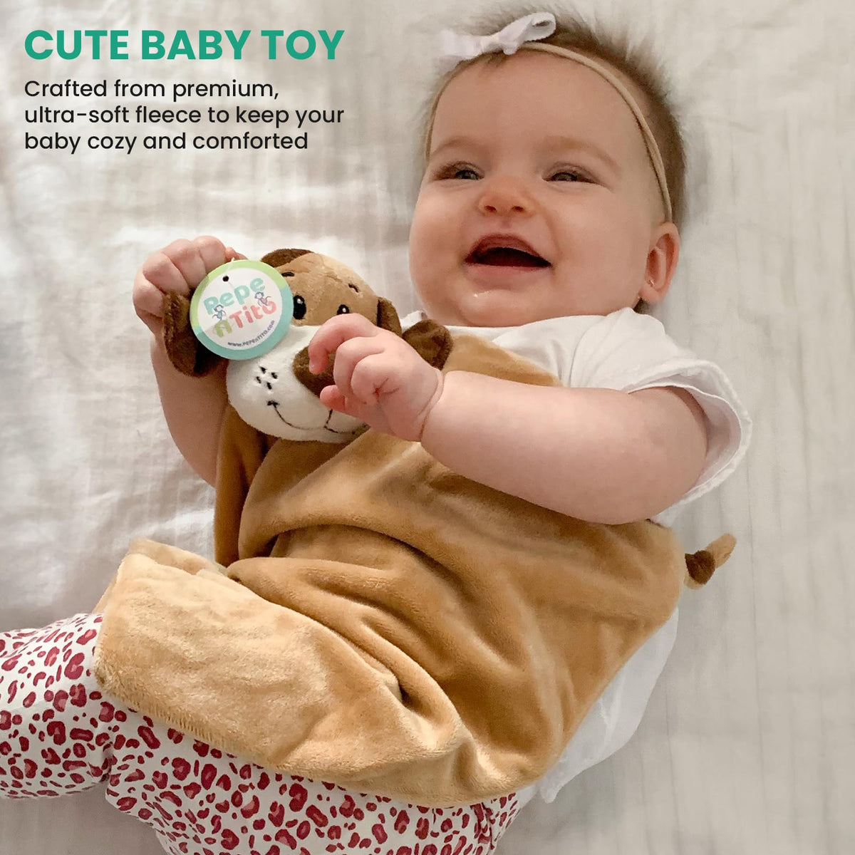 Pepe n Tito - Manta de seguridad para bebé, 45 cm de alto, suave forro polar, manta para bebé para niños y niñas, manta calmante con peluche de animal, Perro marrón, 17