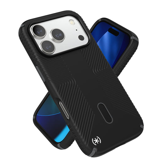 Funda para iPhone 17 Pro Speck negra y gris pizarrón protectora delgada