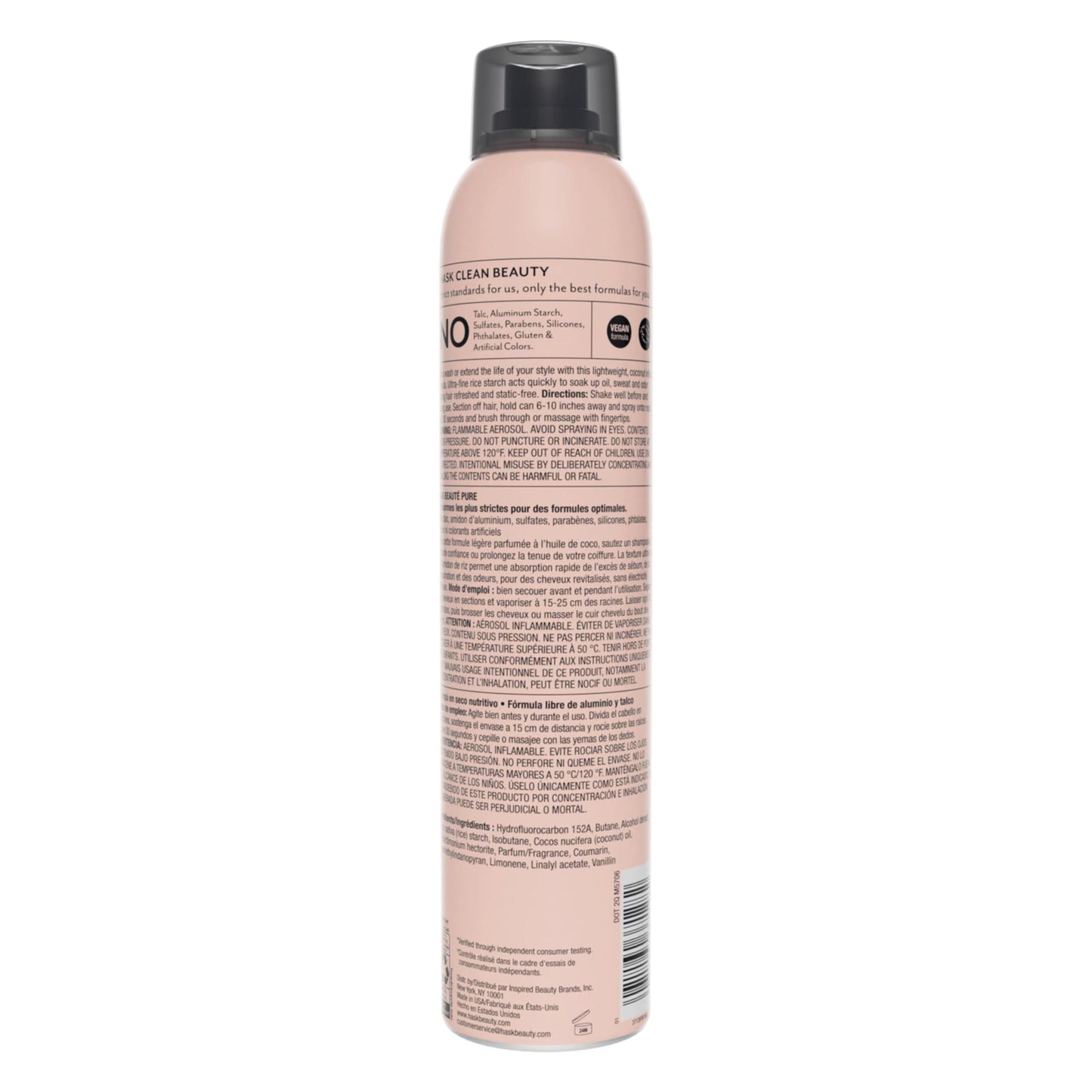 HASK, Shampoo en Seco, con Coco, Limpia sin Agua, Absorbe Grasa, Libre de Sulfatos, Parabenos, Ftalatos y Gluten, 122 g