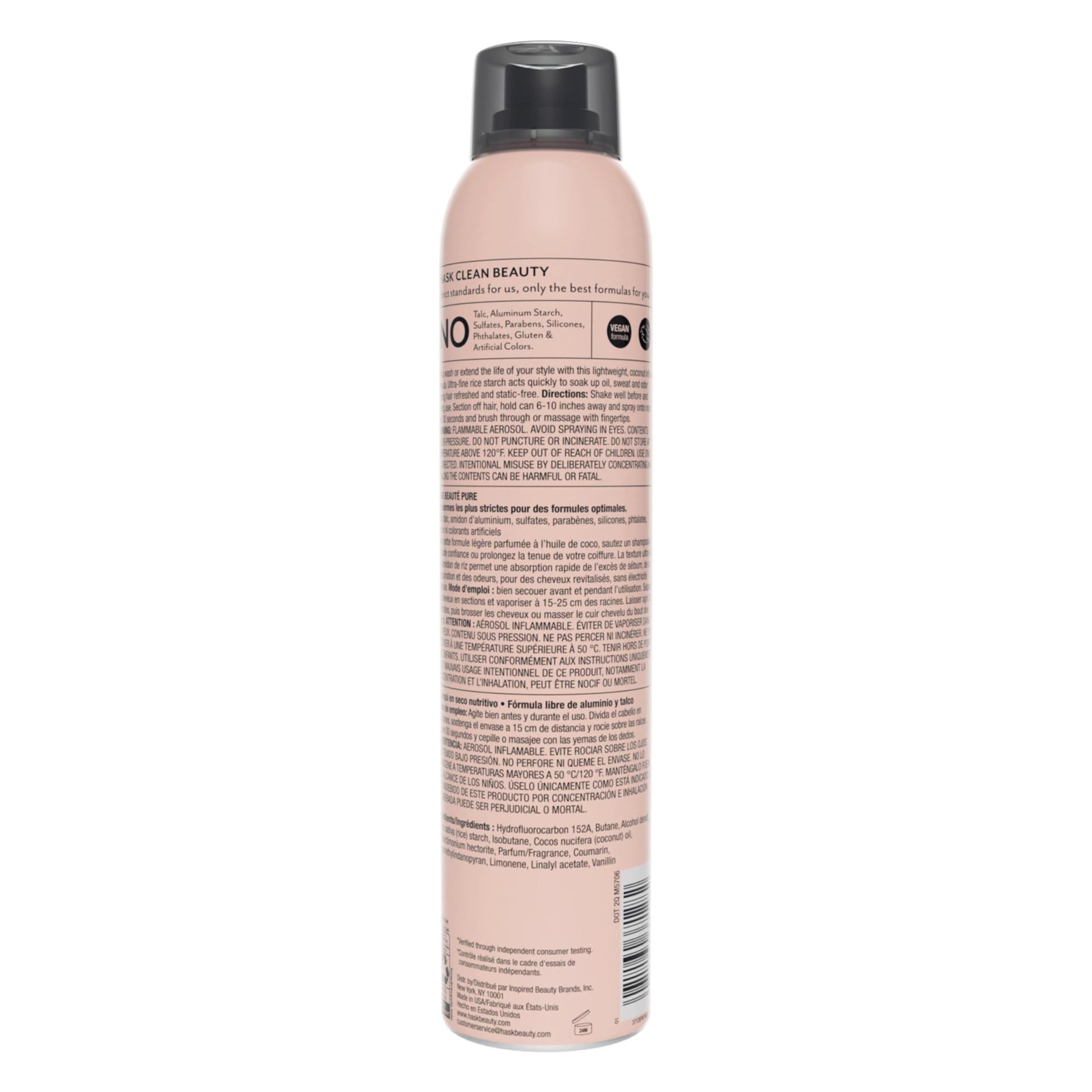 HASK, Shampoo en Seco, con Coco, Limpia sin Agua, Absorbe Grasa, Libre de Sulfatos, Parabenos, Ftalatos y Gluten, 122 g