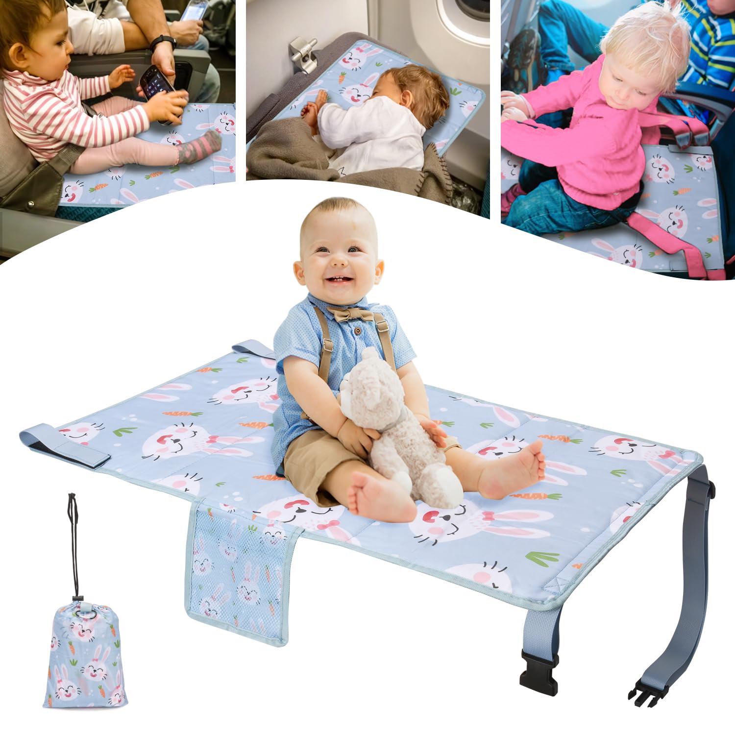 DONCE Cama de Avión para Niños Pequeños, Artículos Esenciales de Viaje de Avión para Niños Pequeños, Extensión de Asiento de Avión para Niños, Cama de Viaje Portátil para Avión para Vuelos Largos