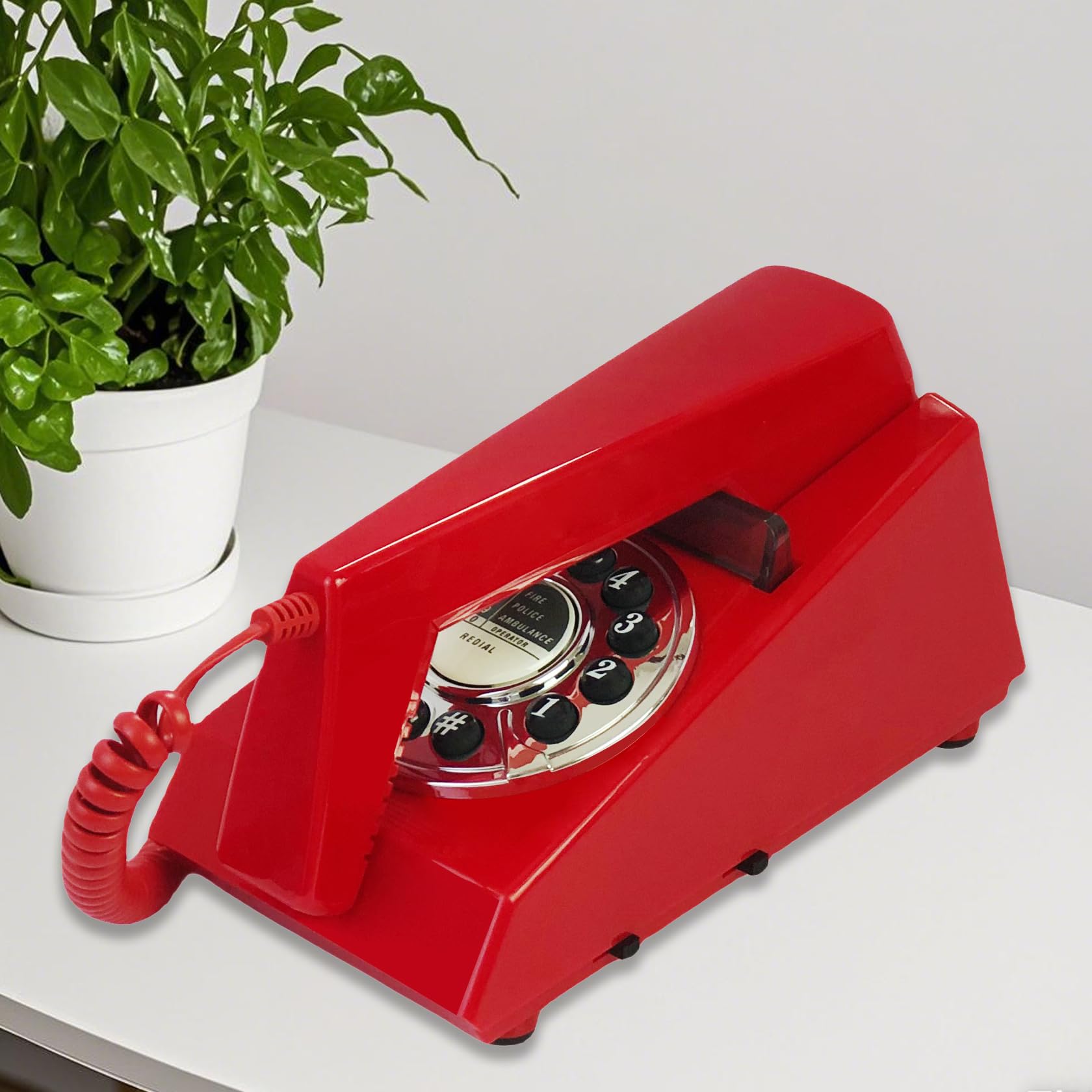 Artisam - Teléfonos fijos para el hogar, teléfono fijo de pared con cable, teléfono retro para el hogar para personas mayores, diseño básico, no requiere alimentación AC, montable en pared (rojo)