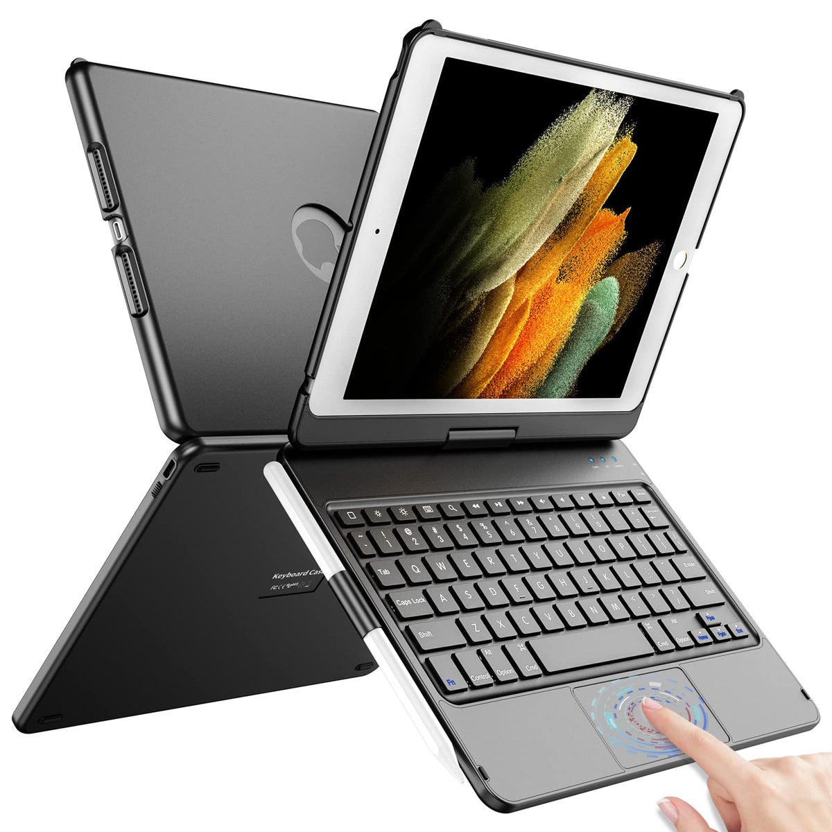 Funda con Teclado para iPad ZtotopCase Negro Giratoria 360° con Soporte para Lápiz