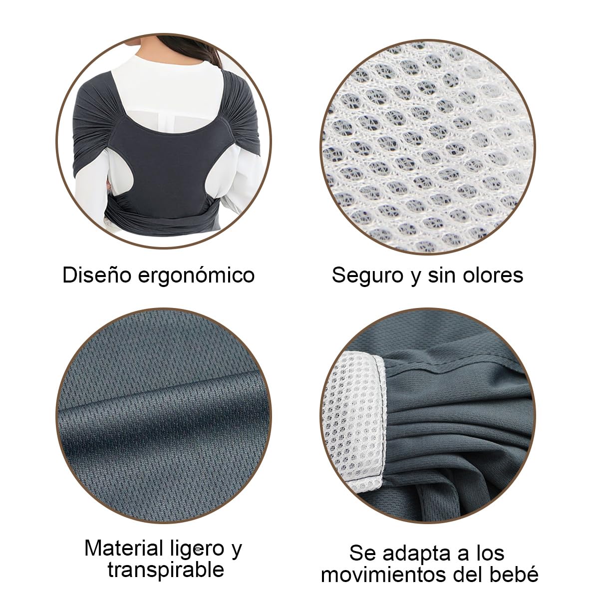 Fular Portabebés Ergonómico y Elástico para Bebés de 0 a 36 Meses, Ajustable desde Recién Nacidos hasta Niños Pequeños (Gris)