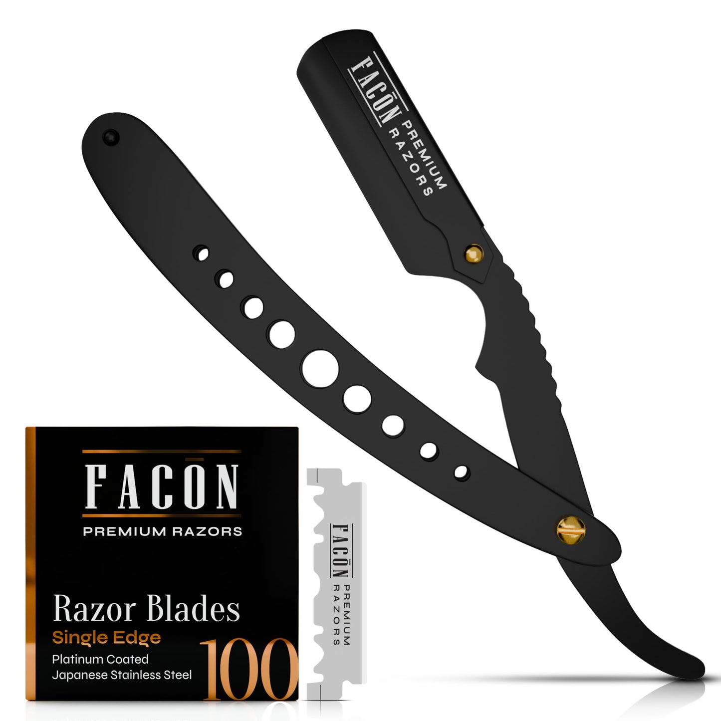 100 BLADES + Facón Professional Classic Straight Edge Barber Razor - Salon Quality Cut Throat Shavette