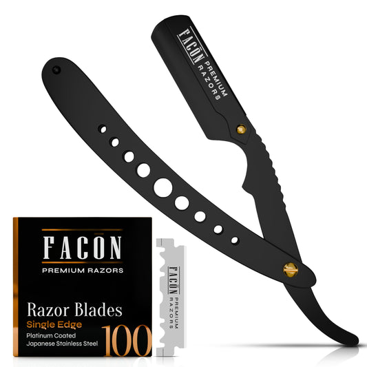 100 BLADES + Facón Professional Classic Straight Edge Barber Razor - Salon Quality Cut Throat Shavette