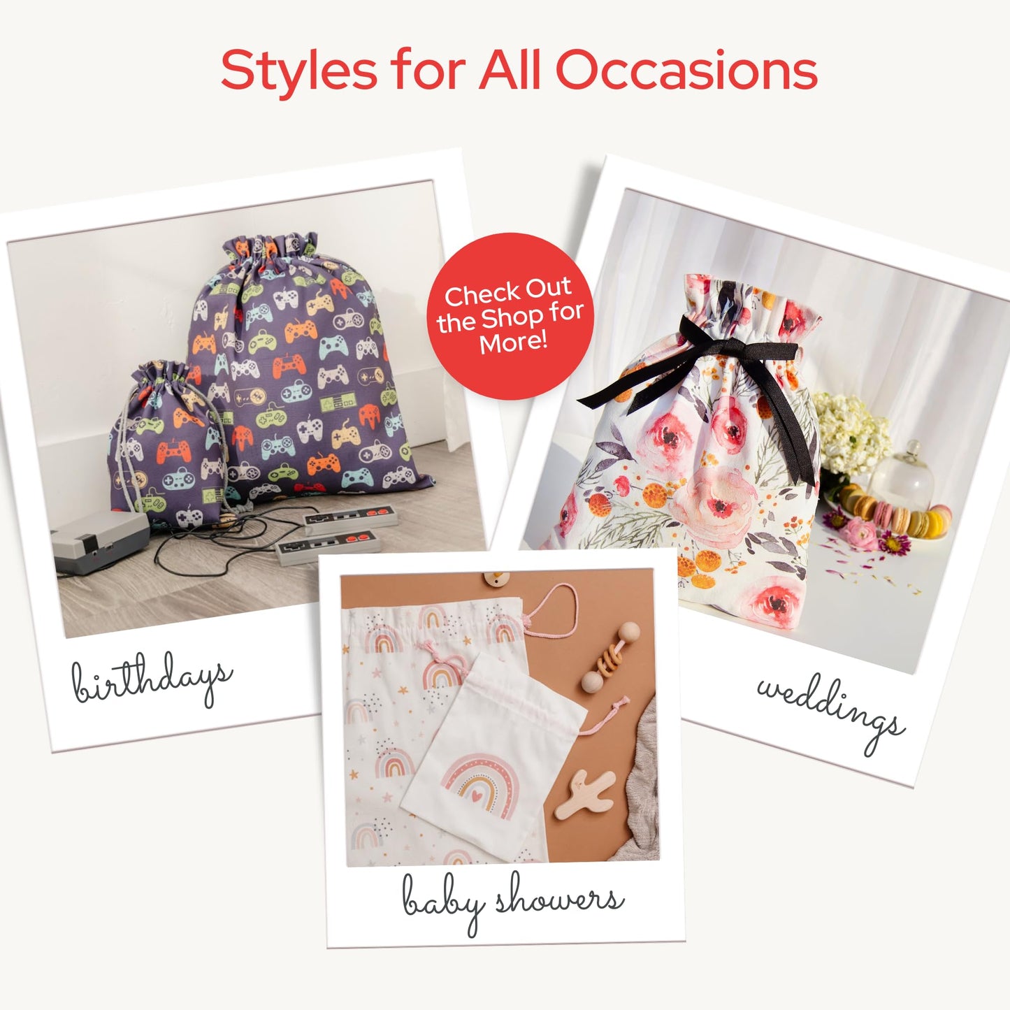 Gather & Knot - Bolsas de regalo con cordón | 20 pulgadas grandes de 12 pulgadas | Lona premium | Envoltura de tela reutilizable para cumpleaños de niño, baby shower | Decoración temática de fiesta de